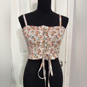 American Eagle Floral Smocked Lace Up Tube Top